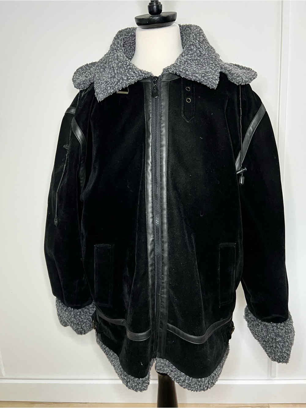 Fox Black Jacket with Gray Sherpa Trim and Lining